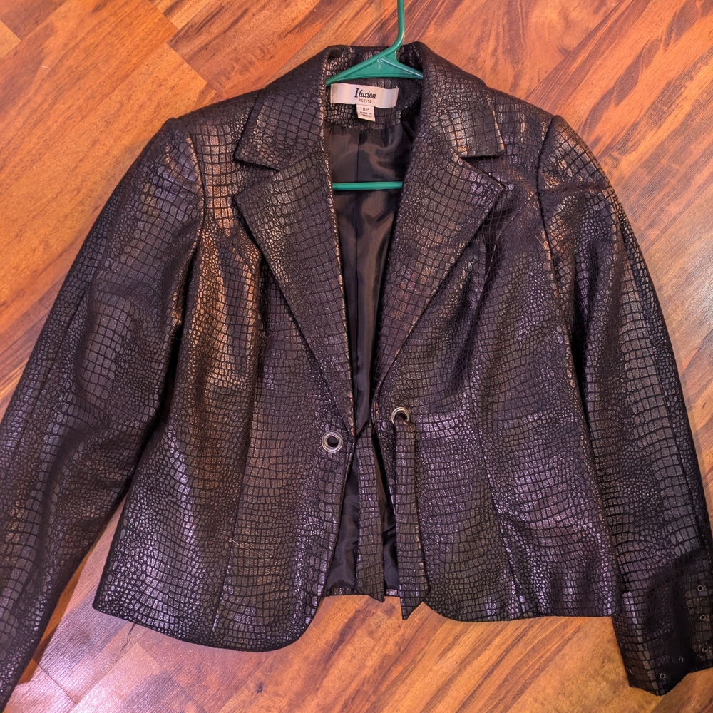 Metallic Black Croc-Embossed Blazer